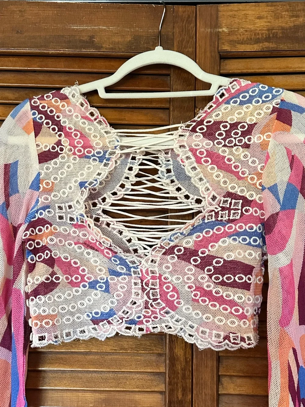 Free People Eyes On You Lace Up Retro Swirl Crop Top size XS